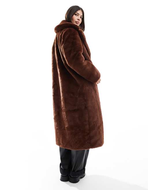 Marron Foncé Manteau Femme Duveteux Miss Selfridge Manteau Long En