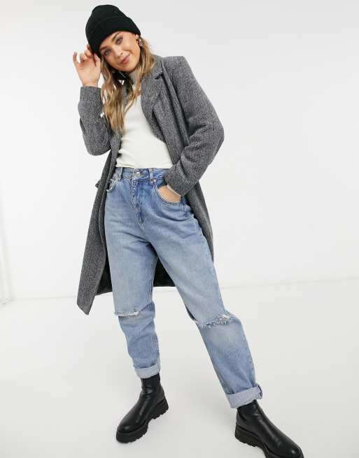 Miss Selfridge – Mantel mit Bindegürtel in der Taille in Grau
