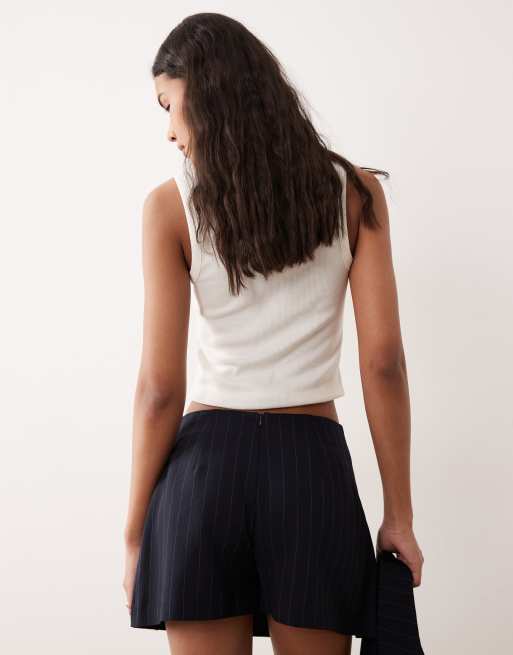 Miss Selfridge – Marinblå, kritstrecksrandig, plisserad kjol, del av set, 5 av 5