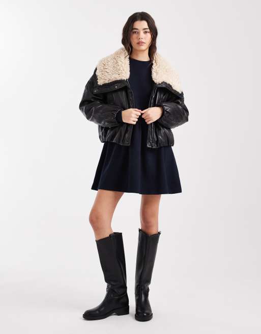 Miss Selfridge – Marinblå, supermjuk, borstad smockklänning, 2 av 4