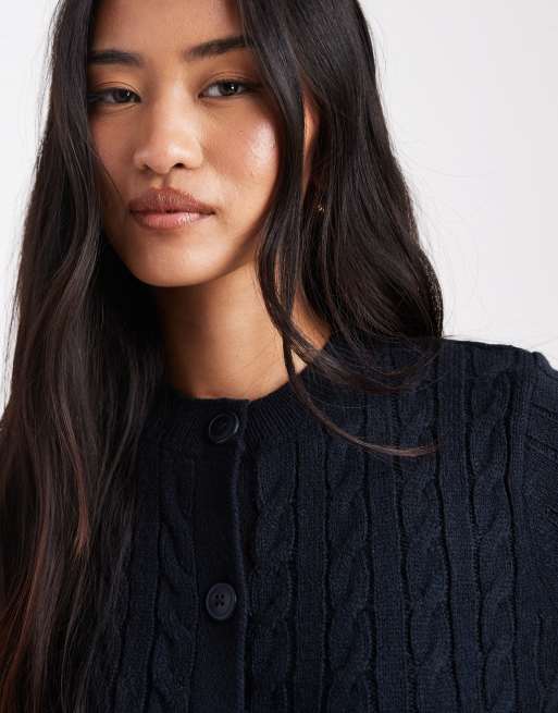 Miss Selfridge - Marineblå kabelstrikket cardigan med rund hals, 3 af 4