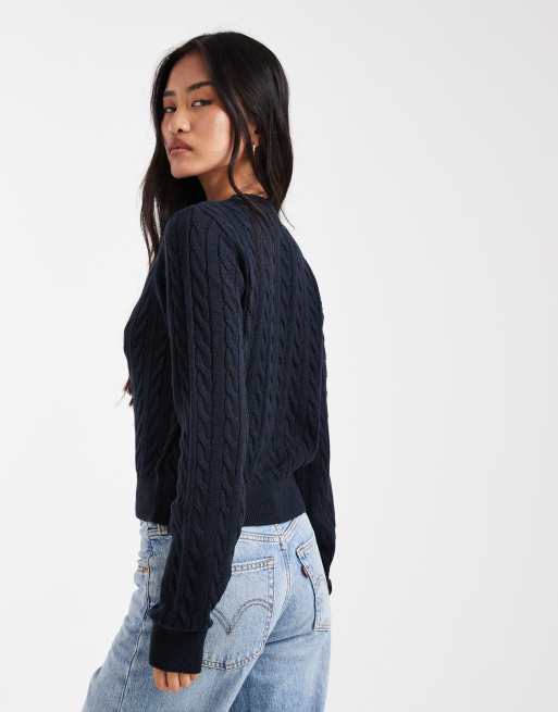 Miss Selfridge - Marineblå kabelstrikket cardigan med rund hals, 4 af 4