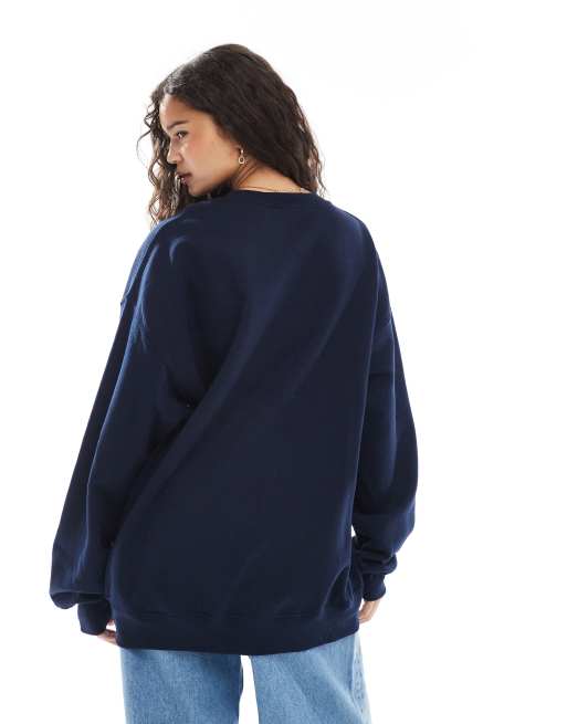 Miss Selfridge - Marineblå og oversized sweatshirt med tapetlignende blomsterudsmykning, 4 af 4