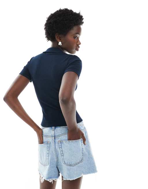 Miss Selfridge - Marineblå ribstrikket polotop, 3 af 4