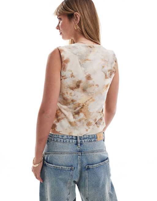 Miss Selfridge – Marmorerad blus med volang och knytning framtill, 4 av 4