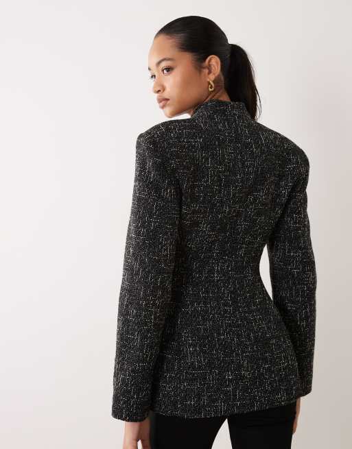 Miss Selfridge marynarka bez kołnierza w czarną bouclé, 4 z 4