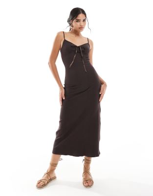 Miss Selfridge maxi cami dress in chocolate-Brown