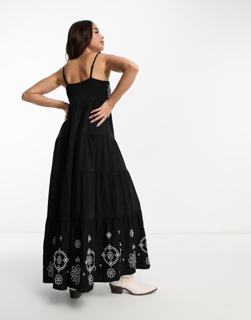 Miss Selfridge - Maxi cami-jurk met broderie in zwart, 3 van 4