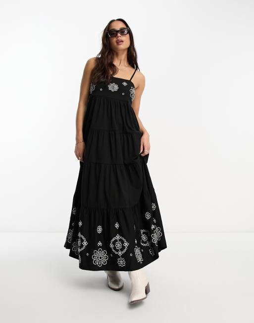 Miss Selfridge - Maxi cami-jurk met broderie in zwart, 4 van 4
