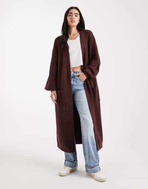 Miss Selfridge maxi cardigan in chocolate - view 1