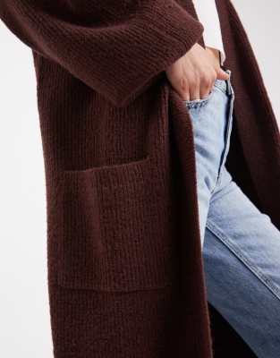 Miss Selfridge Maxi Cardigan In Brown