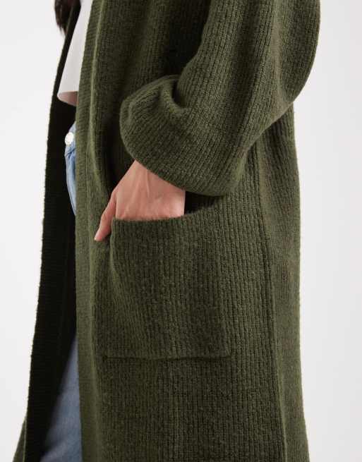 Miss Selfridge maxi cardigan in khaki, 3 of 4