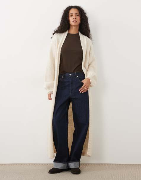 Miss Selfridge maxi-cardigan med blondekant ved manchetterne i oatmeal - view 1