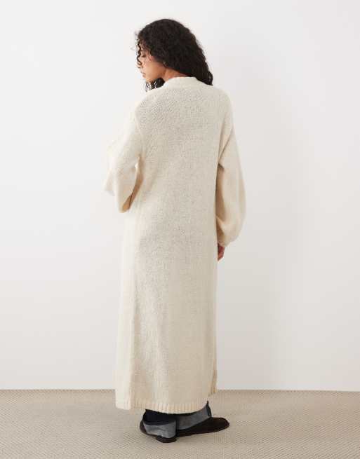 Miss Selfridge maxi cardigan with lace cuff detail in oatmeal, 4 of 4