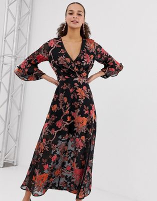miss selfridge black floral dress