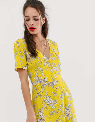 miss selfridge maxi dress with button through in black pattern