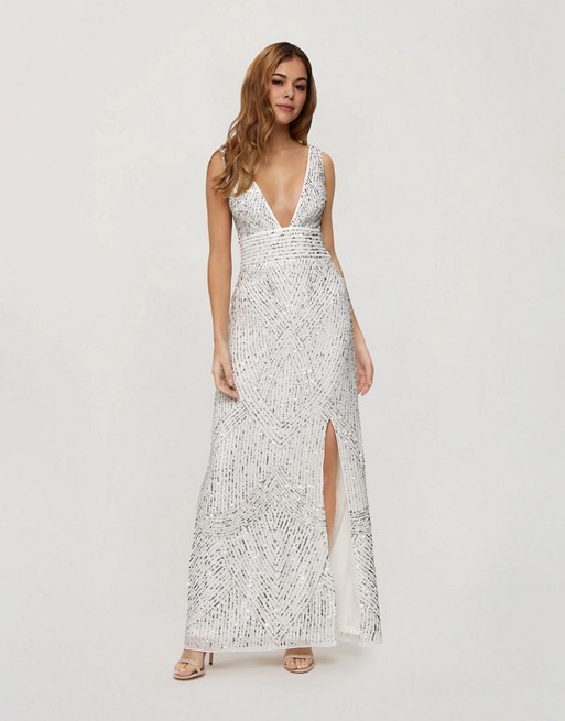 Miss Selfridge maxi dress with embellishment in white