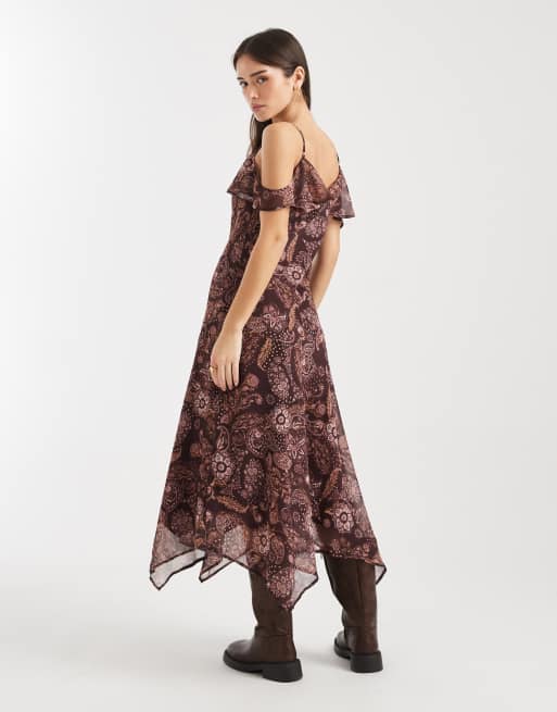 Miss Selfridge - Maxi jurk met gedrapeerde halslijn en paisley motief, 4 van 4