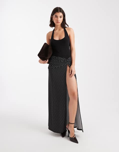 Miss Selfridge - Maxi-jurk met halternek en stippen - view 1