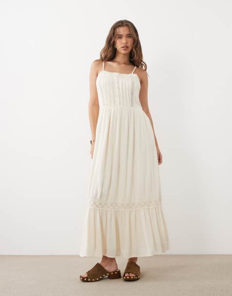 Miss Selfridge - Maxi jurk met kanten inzetstuk in ivoorwit - view 1