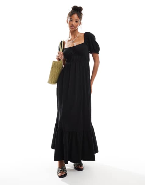 Miss Selfridge - Maxi jurk met pofmouwen in zwart - view 1