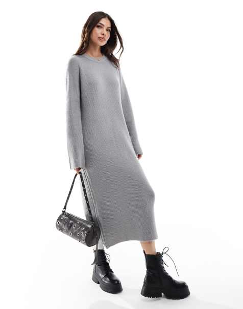 Miss Selfridge - Maxi-jurk met ritsdetail in gemêleerd grijs - view 1