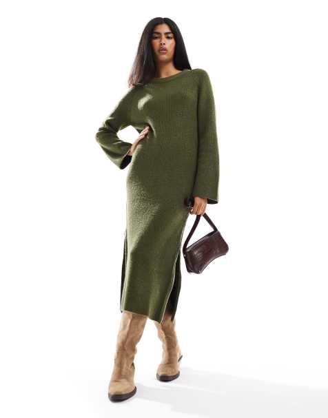 Miss Selfridge - Maxi-jurk met ritsdetail in olijfkleur - view 1