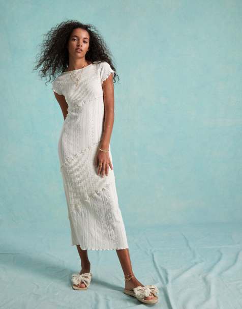 Miss Selfridge - Maxi jurk met verschillende texturen en lage ronde achterkant in stone - view 1