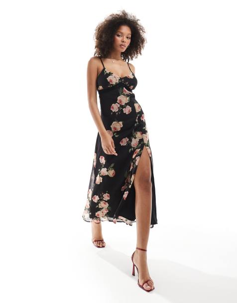 Miss Selfridge - Maxi jurk van chiffon met kanten rand en rozenprint - view 1