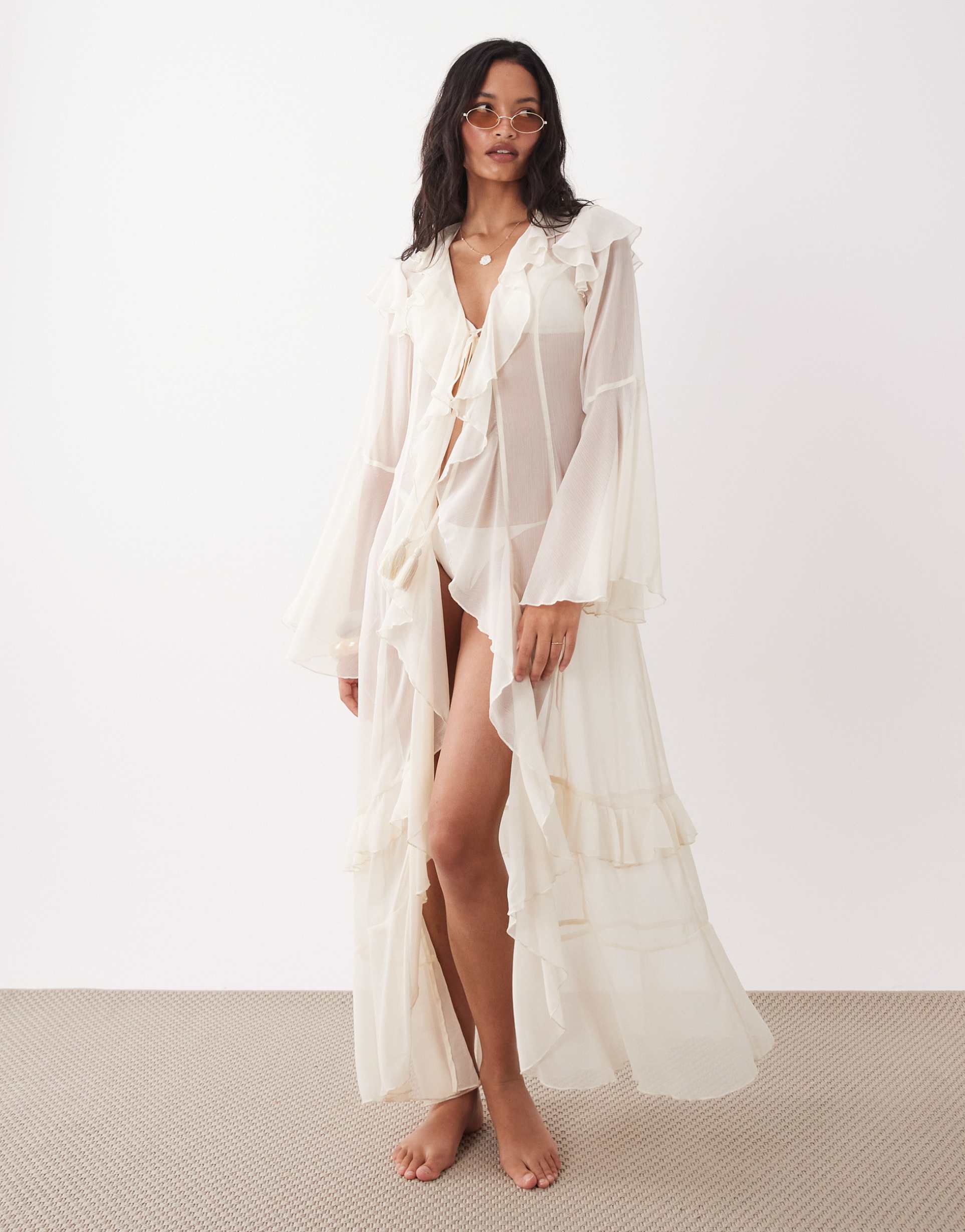 miss selfridge maxi length beach cover up in cream