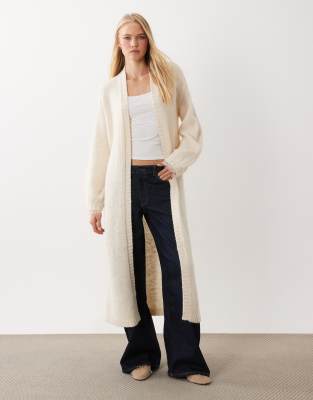 Miss Selfridge Maxi-length Cardigan With Lace Cuff Detailing In Brown