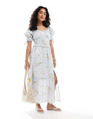 Miss Selfridge - Maxi-Milchmädchenkleid mit Vintage-Blumenmuster und Korsettdetail-Rosa