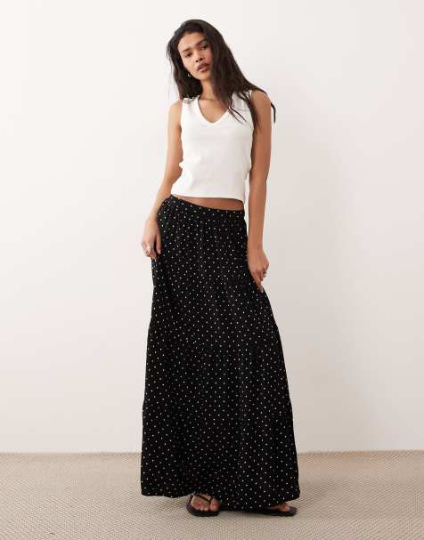 Miss Selfridge - Maxi rok met stroken en stippen in zwart - view 1