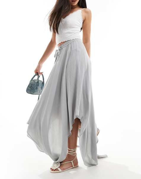 Miss Selfridge - Maxi rok met zakdoekzoom en textuur in lichtblauw - view 1
