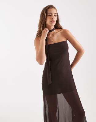 Miss Selfridge Maxi Scarf Dress In Brown