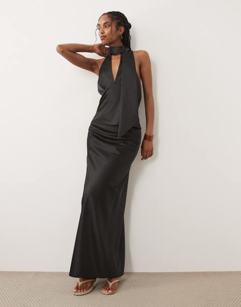 Miss Selfridge – Maxi-Set aus Satin in Schwarz - view 1