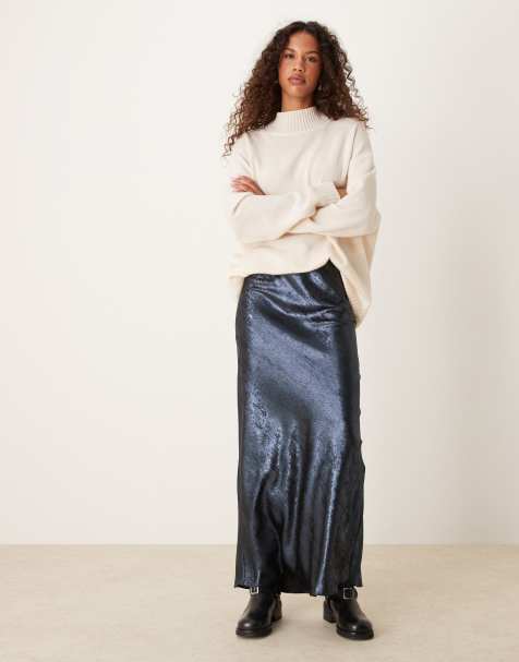 Miss Selfridge maxi skirt in blue metallic - view 1