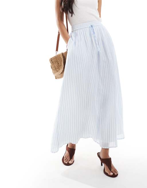 Miss Selfridge maxi skirt in blue striped print, 2 of 5