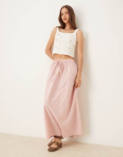 Miss Selfridge maxi skirt in lilac stripe - view 1