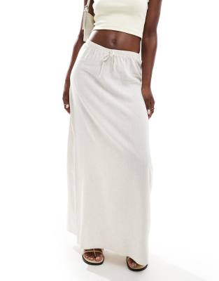 maxi skirt in natural linen-Neutral