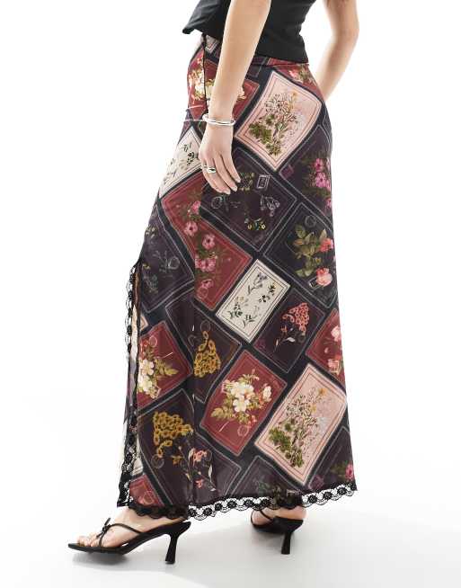 Miss Selfridge maxi skirt in patchwork postcard print | ASOS