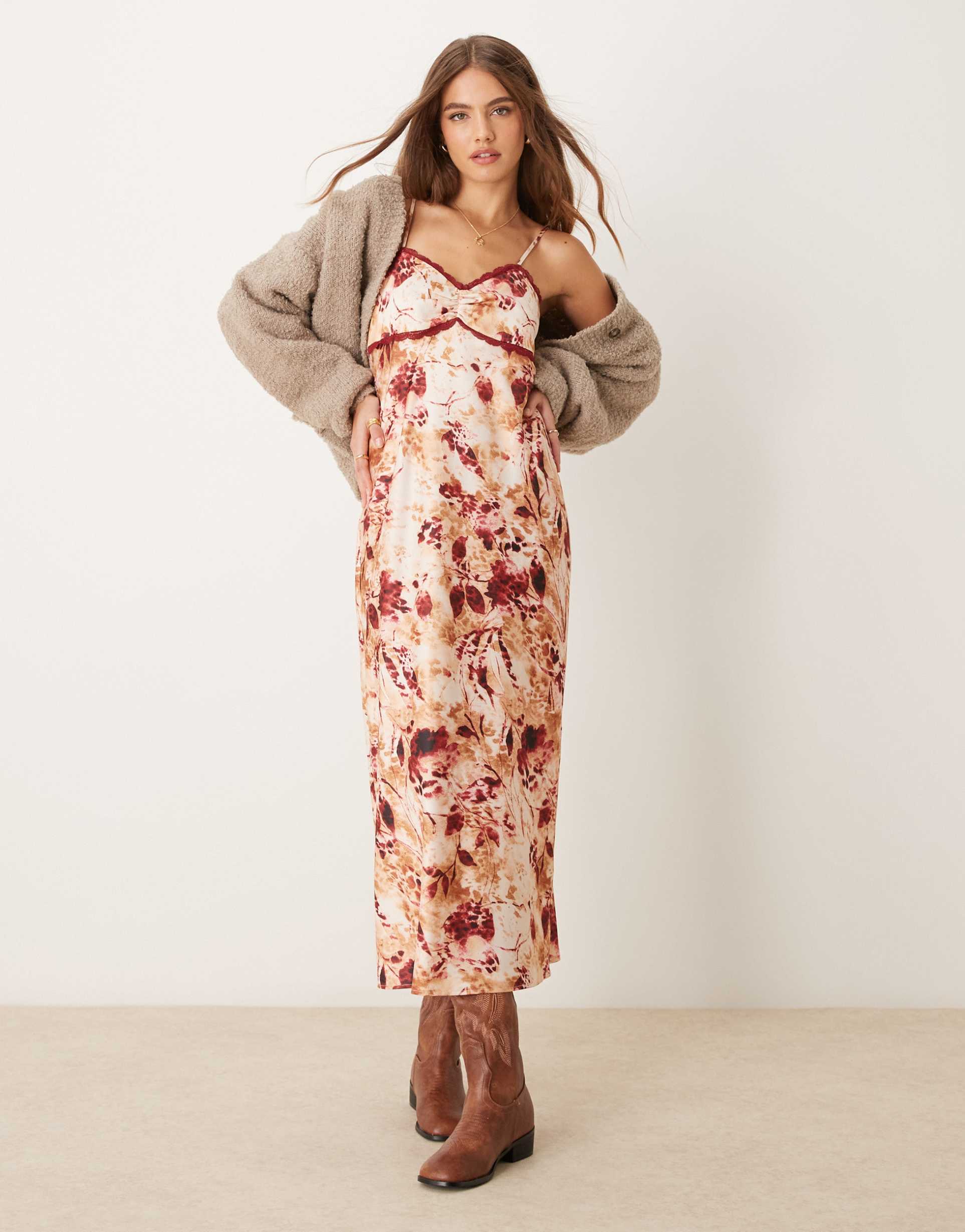 miss selfridge maxi slip dress in animal print