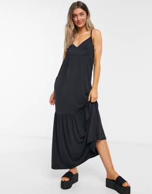 black maxi slip dress