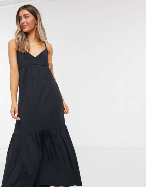 Maxi Tiered Slip Dress - Black