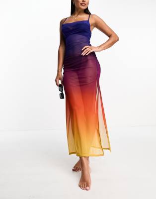 Miss Selfridge - Maxi-Strandkleid aus Netzstoff mit Farbverlauf-Bunt