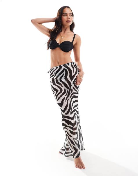 Miss Selfridge - Maxi-strandnederdel med zebraprint i chiffon - view 1