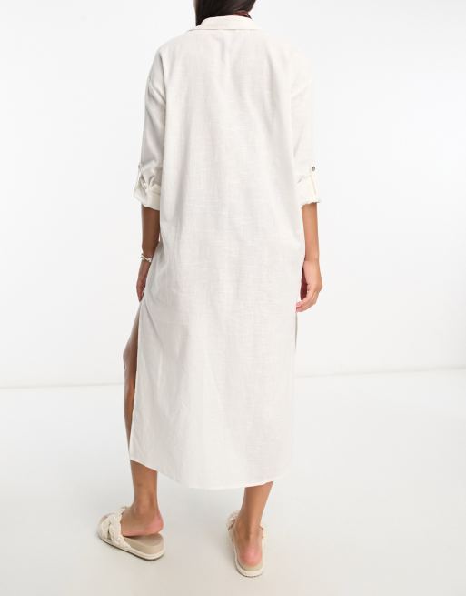 Miss Selfridge - Maxi strandoverhemd met linnenlook in ecru , 2 van 4