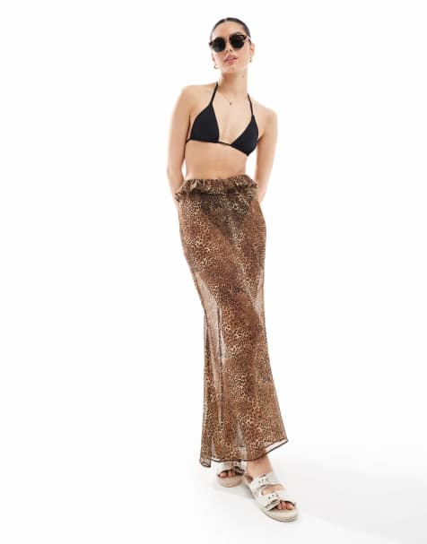 Miss Selfridge – Maxi-Strandrock aus Chiffon mit Leopardenmuster - view 1