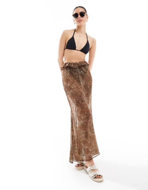 Miss Selfridge - Maxi strandrok van chiffon in dierenprint