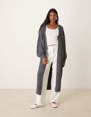 Miss Selfridge - Maxi-Strickjacke in Anthrazit-Grau